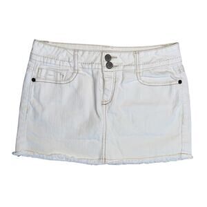MUDD Cream Y2K Raw Hem Denim Mini Skirt Juniors